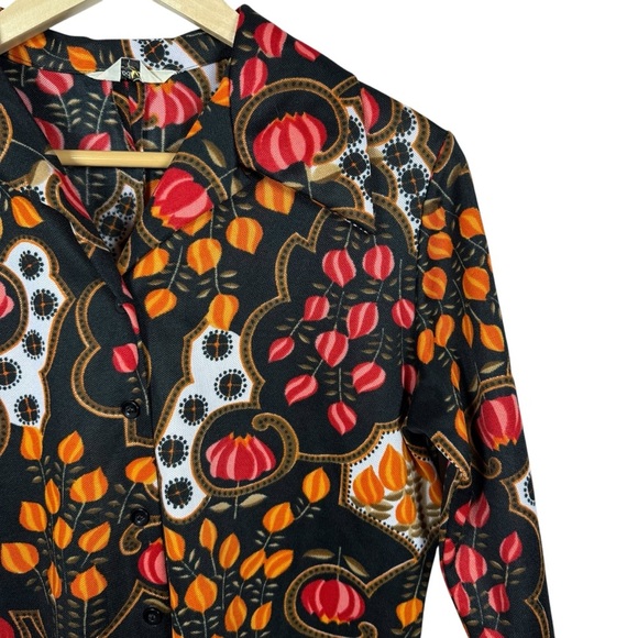 VINTAGE Rhoda Lee Women’s Floral Button Down Blouse Black/Red/Orange OS - Picture 6 of 6